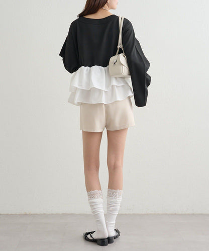 荷葉邊亨利領針織上衣