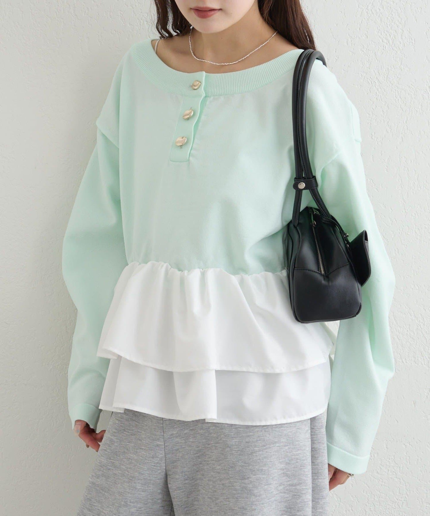 荷葉邊亨利領針織上衣