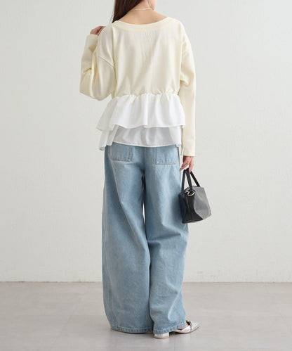 荷葉邊亨利領針織上衣