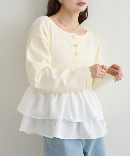 荷葉邊亨利領針織上衣