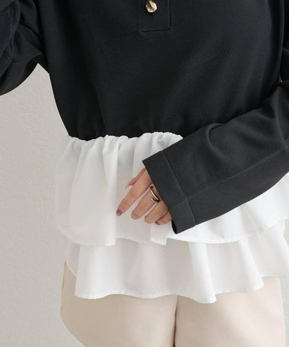 荷葉邊亨利領針織上衣