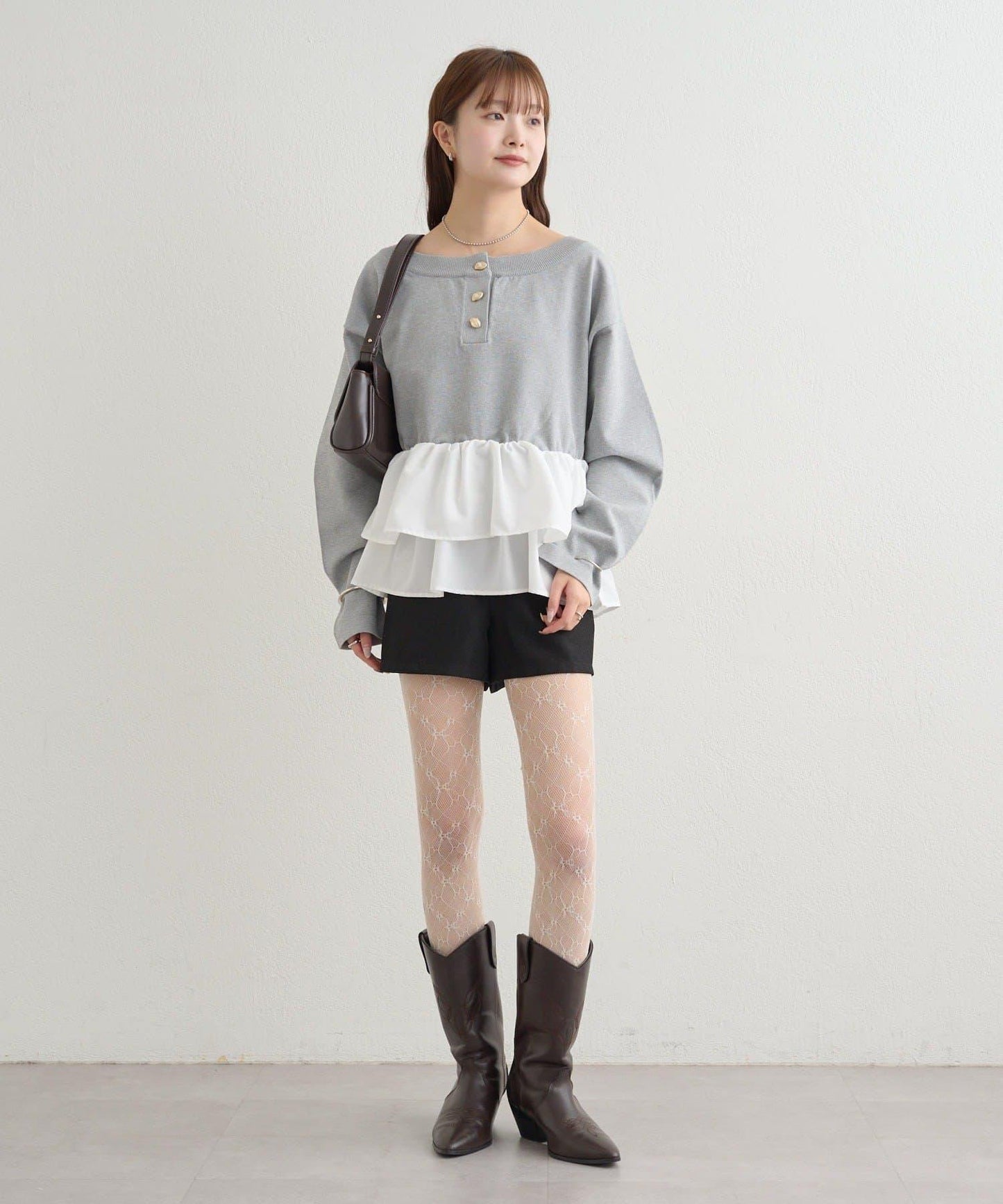 荷葉邊亨利領針織上衣