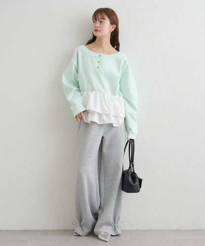 荷葉邊亨利領針織上衣