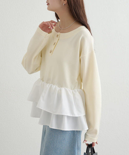 荷葉邊亨利領針織上衣