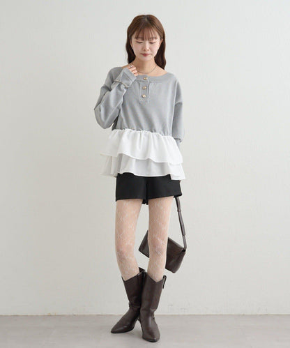 荷葉邊亨利領針織上衣