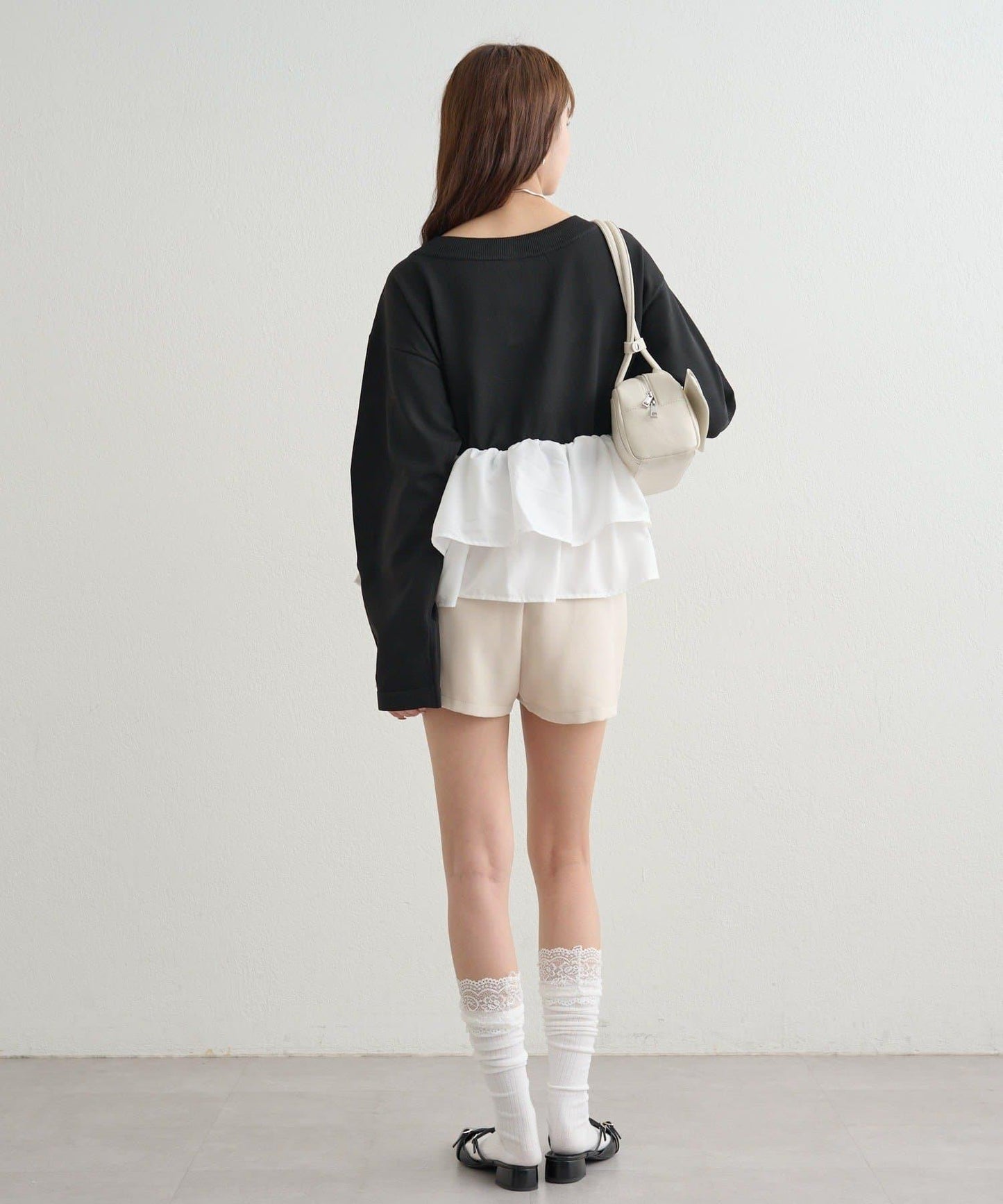 荷葉邊亨利領針織上衣