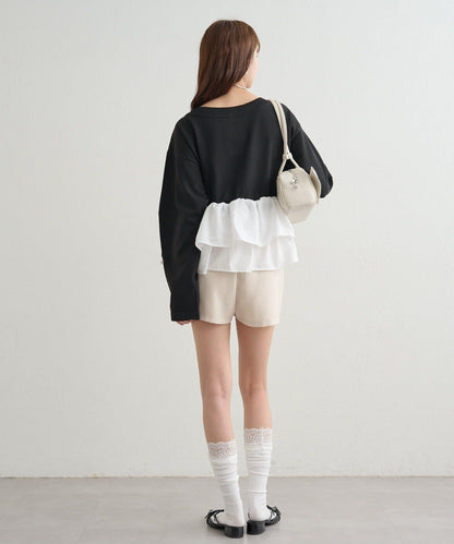 荷葉邊亨利領針織上衣