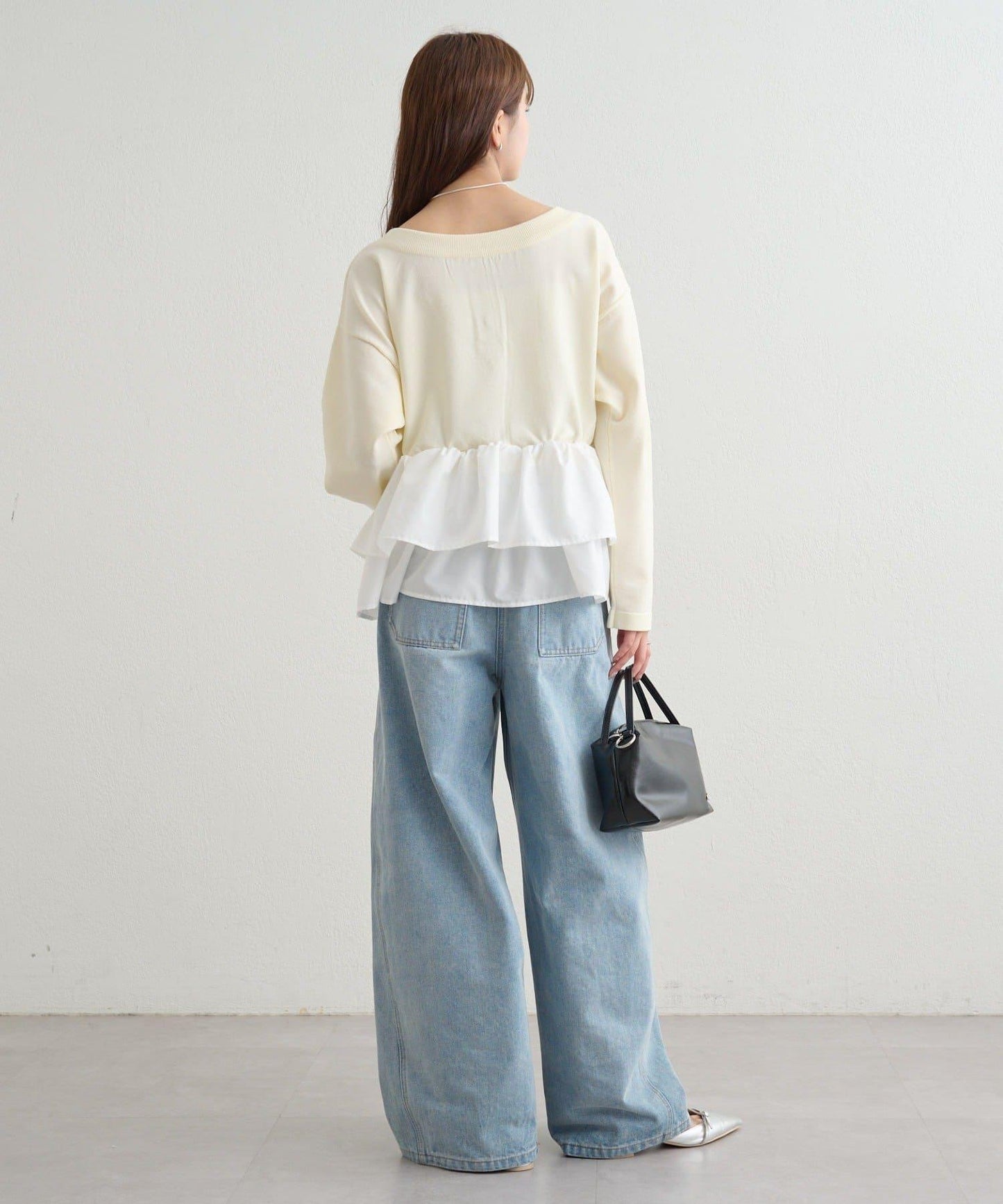 荷葉邊亨利領針織上衣