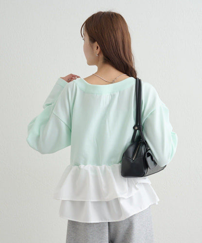 荷葉邊亨利領針織上衣