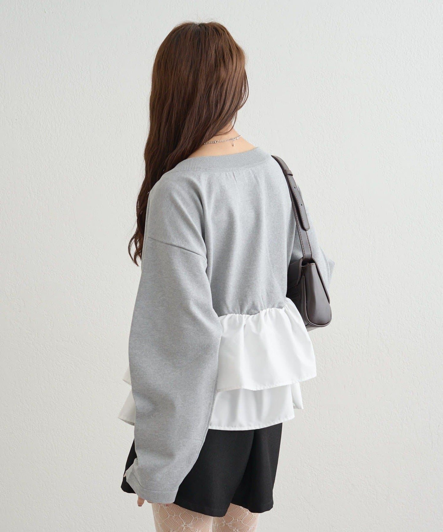 荷葉邊亨利領針織上衣