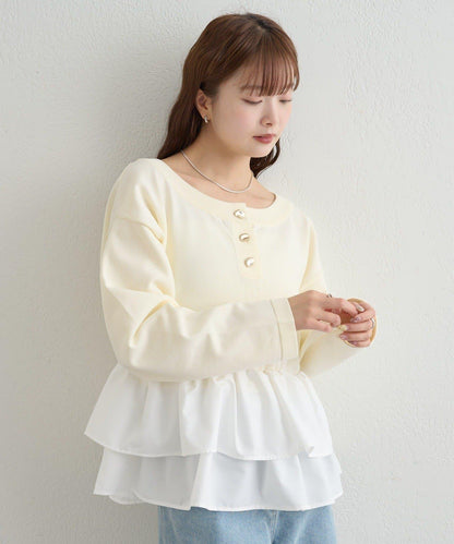 荷葉邊亨利領針織上衣