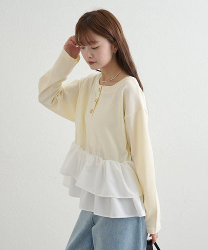 荷葉邊亨利領針織上衣