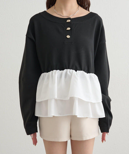 荷葉邊亨利領針織上衣