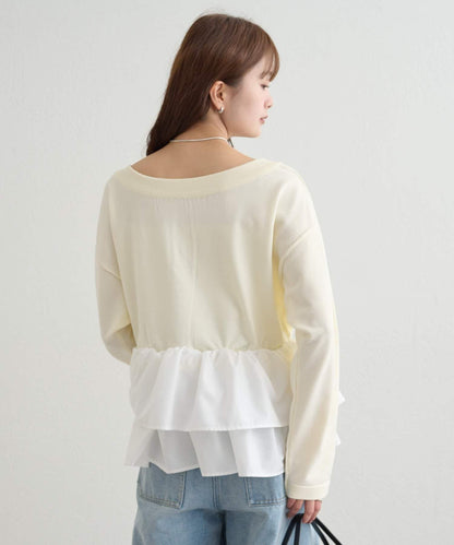 荷葉邊亨利領針織上衣