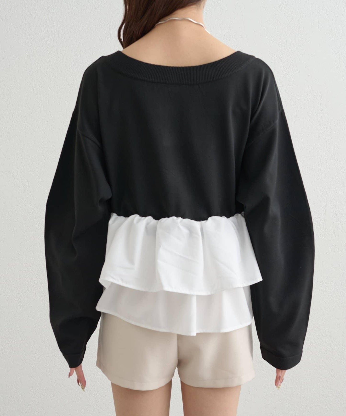 荷葉邊亨利領針織上衣