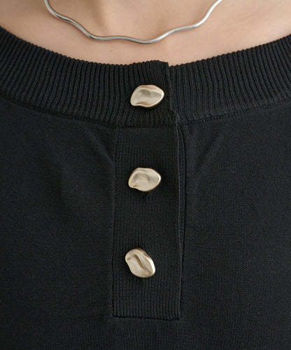 荷葉邊亨利領針織上衣