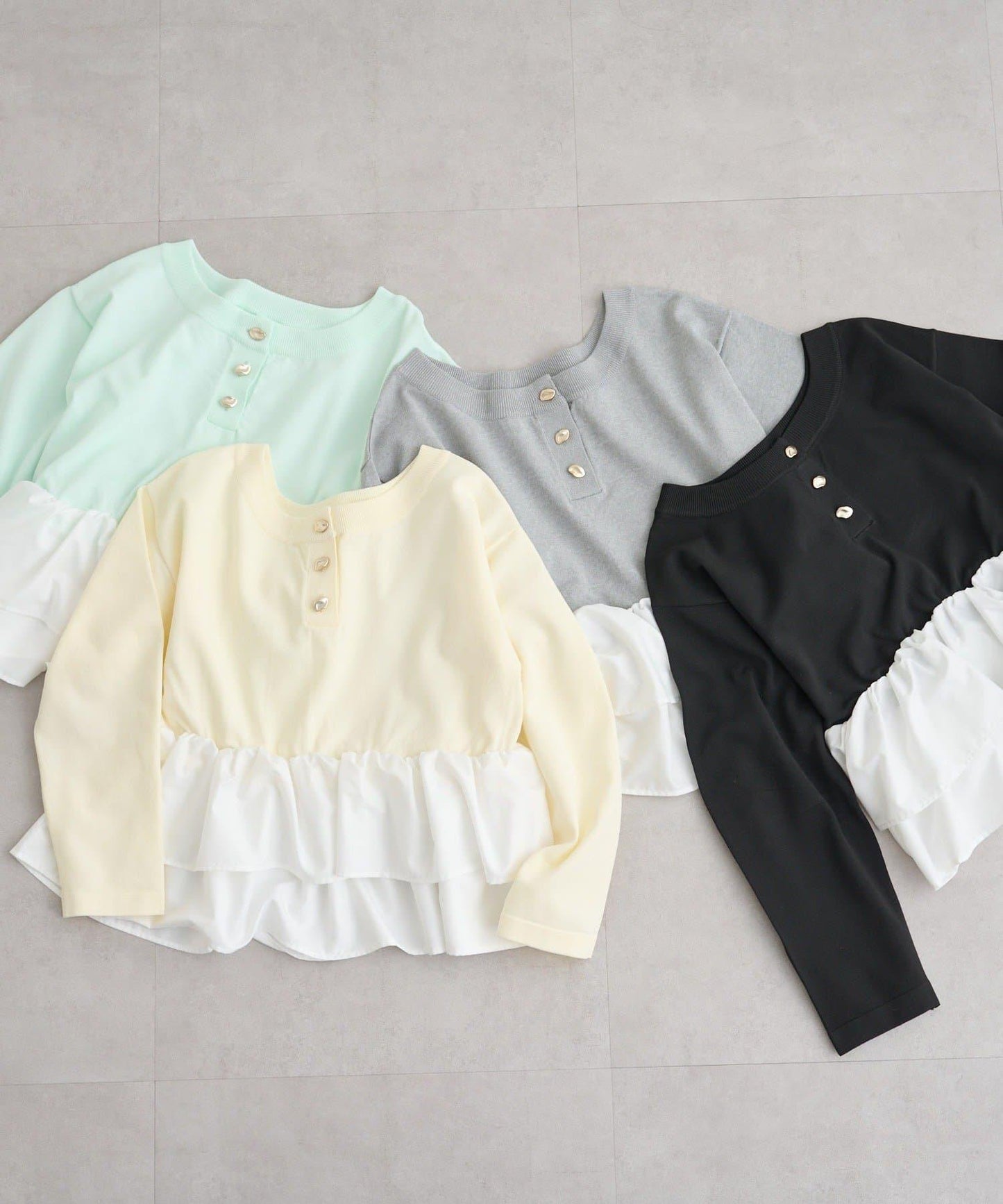 荷葉邊亨利領針織上衣