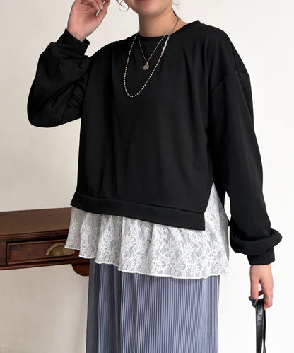 蕾絲拼接套頭上衣