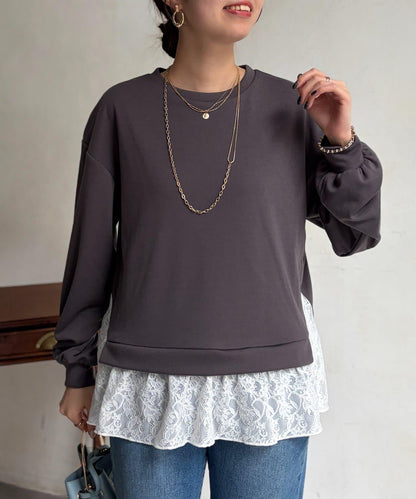蕾絲拼接套頭上衣