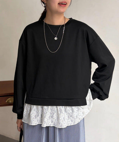 蕾絲拼接套頭上衣