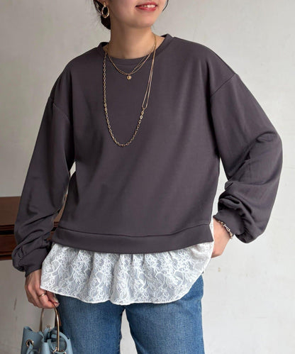 蕾絲拼接套頭上衣