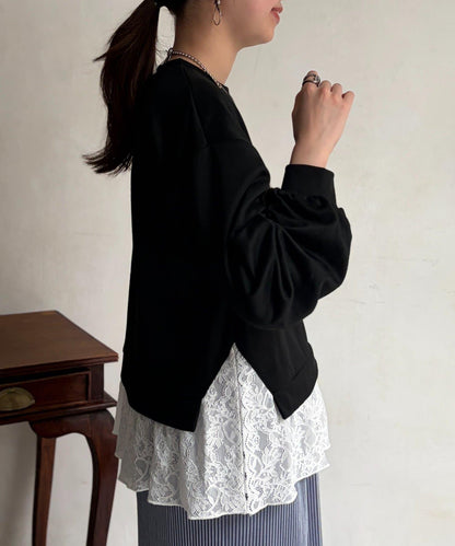 蕾絲拼接套頭上衣