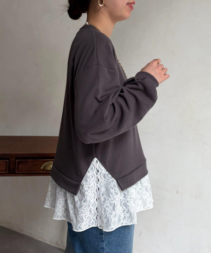 蕾絲拼接套頭上衣