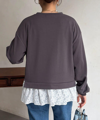 蕾絲拼接套頭上衣