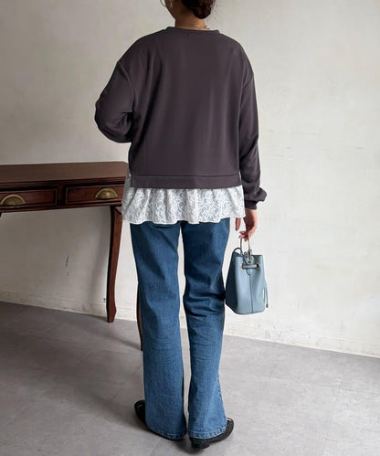 蕾絲拼接套頭上衣