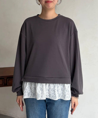 蕾絲拼接套頭上衣