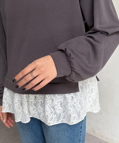 蕾絲拼接套頭上衣