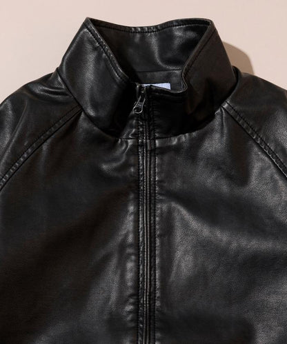 水洗做舊 仿皮質感 立領 拉鍊 短款外套