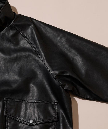 水洗做舊 仿皮質感 立領 拉鍊 短款外套