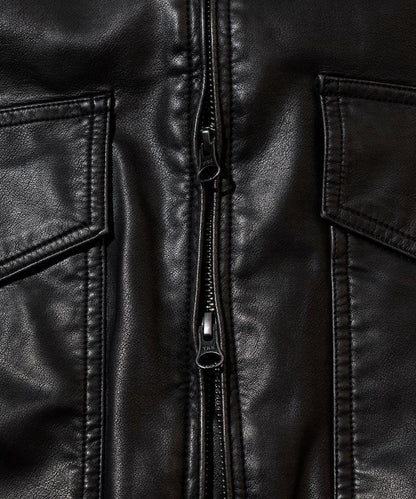 水洗做舊 仿皮質感 立領 拉鍊 短款外套