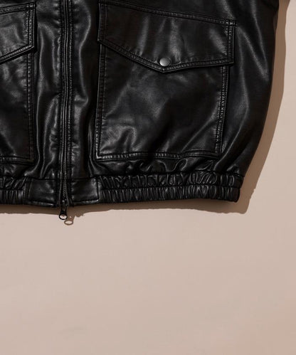 水洗做舊 仿皮質感 立領 拉鍊 短款外套