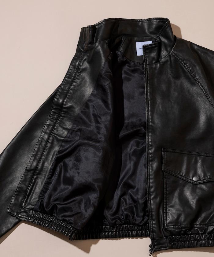 水洗做舊 仿皮質感 立領 拉鍊 短款外套