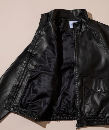 水洗做舊 仿皮質感 立領 拉鍊 短款外套