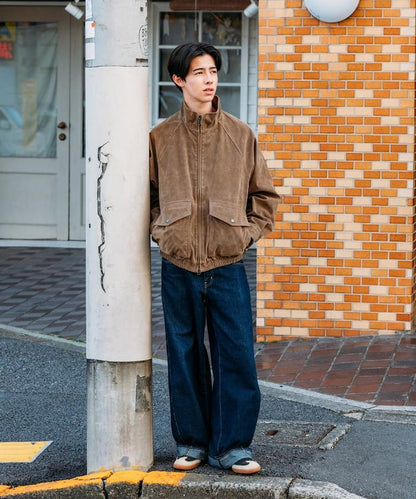 水洗做舊 仿皮質感 立領 拉鍊 短款外套