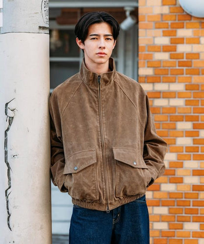 水洗做舊 仿皮質感 立領 拉鍊 短款外套