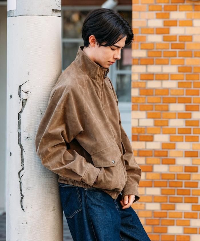 水洗做舊 仿皮質感 立領 拉鍊 短款外套