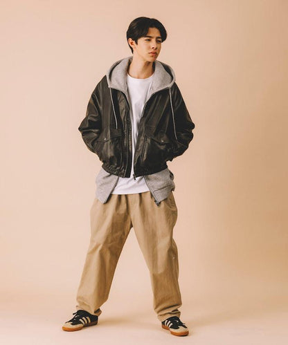 水洗做舊 仿皮質感 立領 拉鍊 短款外套