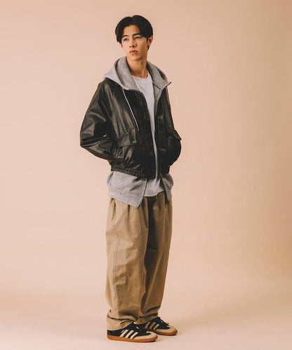 水洗做舊 仿皮質感 立領 拉鍊 短款外套