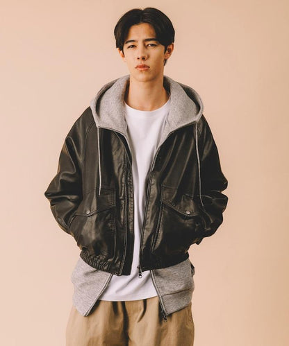水洗做舊 仿皮質感 立領 拉鍊 短款外套