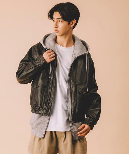 水洗做舊 仿皮質感 立領 拉鍊 短款外套