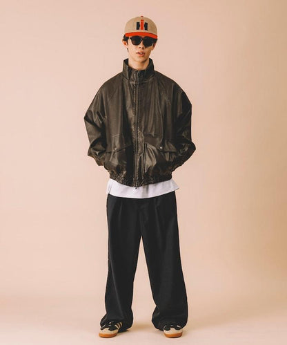 水洗做舊 仿皮質感 立領 拉鍊 短款外套