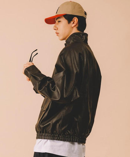 水洗做舊 仿皮質感 立領 拉鍊 短款外套