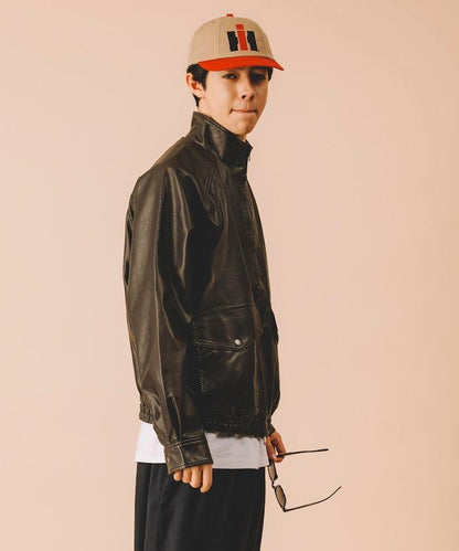 水洗做舊 仿皮質感 立領 拉鍊 短款外套