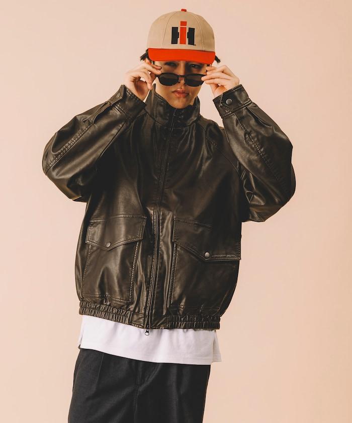 水洗做舊 仿皮質感 立領 拉鍊 短款外套