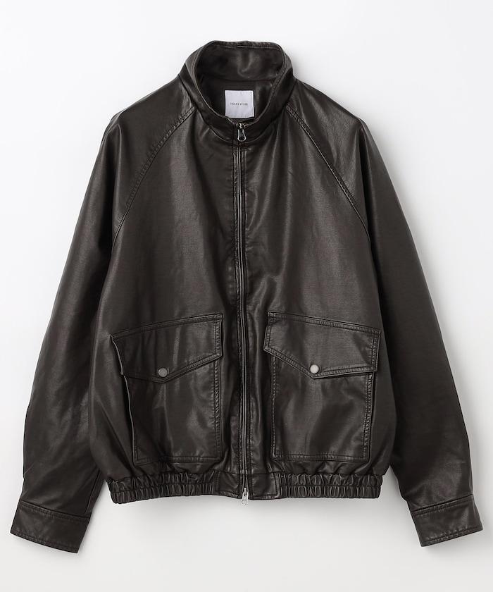 水洗做舊 仿皮質感 立領 拉鍊 短款外套