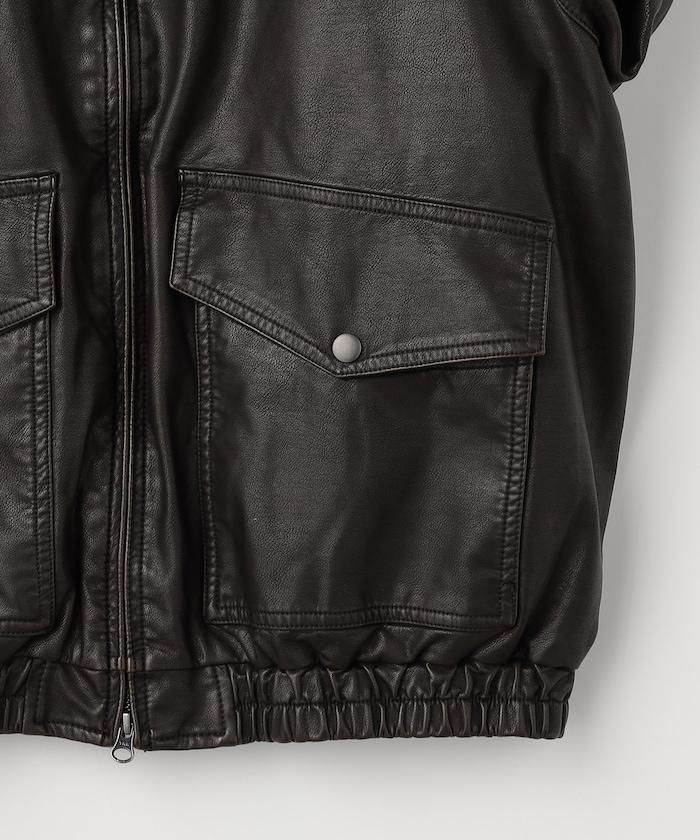 水洗做舊 仿皮質感 立領 拉鍊 短款外套